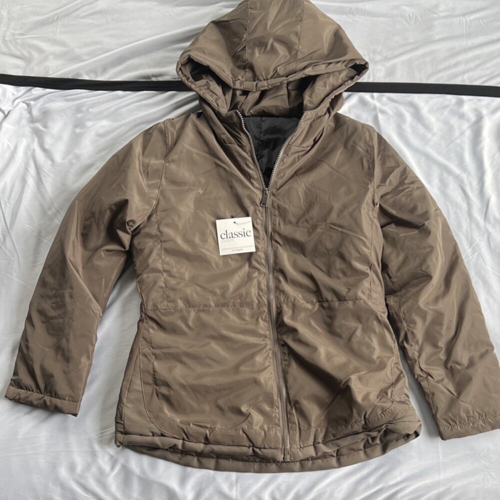 Classic Concepts Hooded Full Zip Brown Jacket Size L Long Sleeve